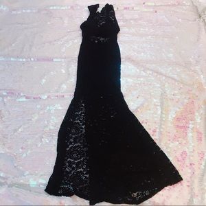 Black lace halter maxi with slit